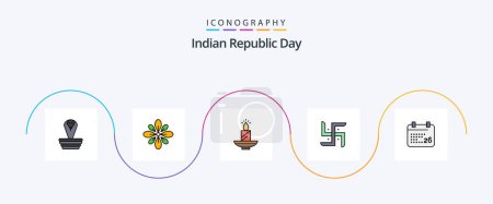 Illustration for Indian Republic Day Line Filled Flat 5 Icon Pack Including church. light. hindu. lamp. diwali - Royalty Free Image