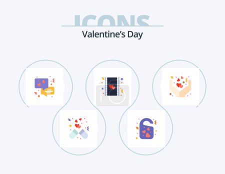 Téléchargez les illustrations : Valentines Day Flat Icon Pack 5 Icône Design. soins. amour. mariage. coeur. amour - en licence libre de droit