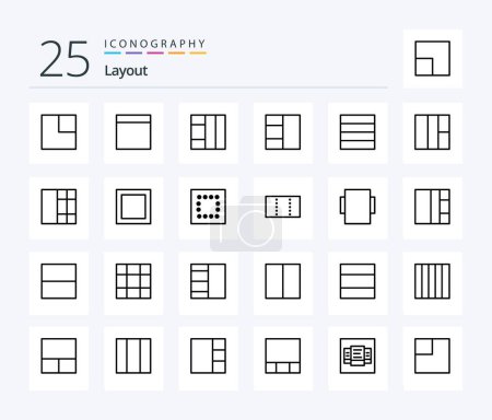 Illustration for Layout 25 Line icon pack including scale. table. minimize. price. layout - Royalty Free Image