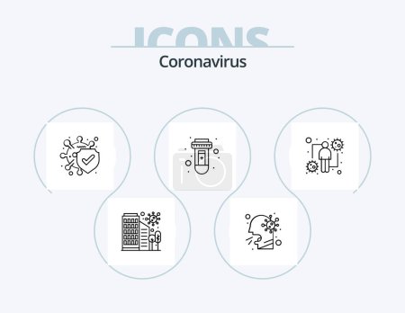 Téléchargez les illustrations : Coronavirus Line Icon Pack 5 Icon Design. avis. virus. Du sang. recherche. fiole - en licence libre de droit