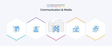 Illustration for Communication And Media 25 Blue icon pack including microphone. letter. location. notification. email - Royalty Free Image