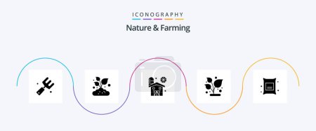 Téléchargez les illustrations : Glyphe nature et agriculture Pack d'icônes 5 Y compris la branche. plante. l'agriculture. la nature. grandir - en licence libre de droit