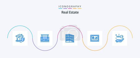 Illustration for Real Estate Blue 5 Icon Pack Including house. real. building. home. estate - Royalty Free Image