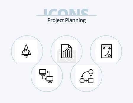 Téléchargez les illustrations : Project Planing Line Icon Pack 5 Icon Design. travail d'équipe. puzzle. rapport. pièce. projet - en licence libre de droit