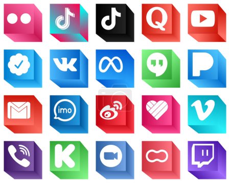 Ilustración de Iconos de medios sociales 3D modernos 20 Iconos Pack como gmail. google hangouts. pregunta. iconos de Facebook y VK. Elegante y minimalista - Imagen libre de derechos