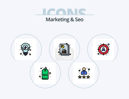 Téléchargez les illustrations : Marketing And Seo Line Filled Icon Pack 5 Icon Design. . pie chart. premium. analytics. html - en licence libre de droit