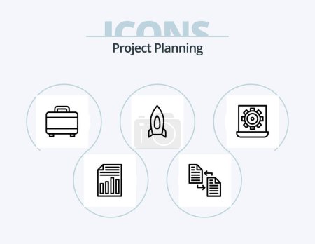 Téléchargez les illustrations : Project Planing Line Icon Pack 5 Icon Design. management. employee. prize. setting. laptop - en licence libre de droit