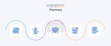 Illustration for Pharmacy Blue 5 Icon Pack Including sugar. level. beat. natural. herbal - Royalty Free Image