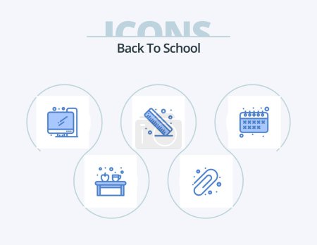 Téléchargez les illustrations : Back To School Blue Icon Pack 5 Icon Design. . education. computer. back to school. ruler - en licence libre de droit