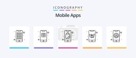 Téléchargez les illustrations : Mobile Apps Line 5 Icon Pack Y compris le jeu. app. app. application météo. smartphone. Icônes créatives Design - en licence libre de droit