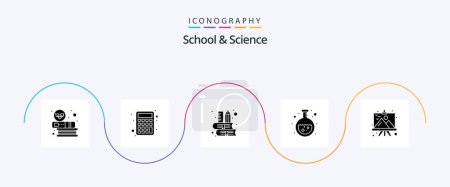 Téléchargez les illustrations : School And Science Glyph 5 Icon Pack Including frame. flask. book. lab. chemistry - en licence libre de droit