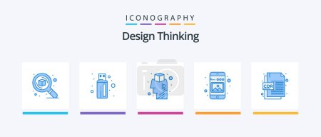 Téléchargez les illustrations : Design Thinking Blue 5 Icon Pack Y compris le fichier cdr. téléphone. cerveau. mobile. galerie. Icônes créatives Design - en licence libre de droit