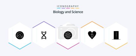 Téléchargez les illustrations : Biology 25 Glyph icon pack including biology meter. heart. genetics. ear. chemistry - en licence libre de droit