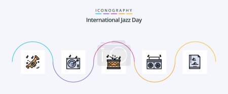 Ilustración de International Jazz Day Line Filled Flat Paquete de 5 iconos incluido. música. instrumento. documento de archivo. p - Imagen libre de derechos