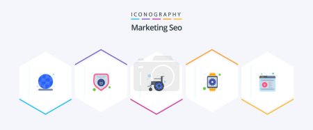 Illustration for Marketing Seo 25 Flat icon pack including laptop. settings. approachability. optimization. gear - Royalty Free Image