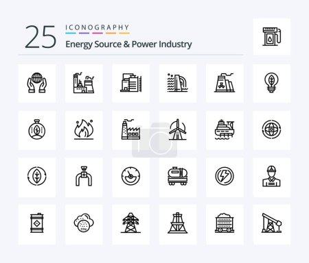Téléchargez les illustrations : Ensemble d'icônes Energy Source And Power Industry 25 Line incluant l'industrie. le pouvoir. la nature. énergie. vert - en licence libre de droit