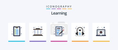 Illustration for Learning Flat 5 Icon Pack Including tutorial. internet. head. learning. book. Creative Icons Design - Royalty Free Image