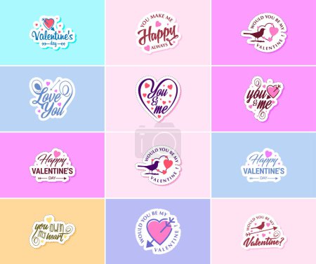 Illustration for Heartwarming Valentine's Day Typography and Graphics Stickers - Royalty Free Image