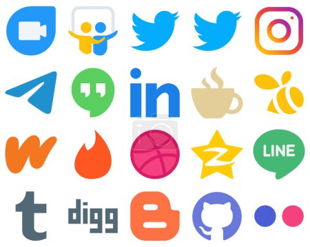Ilustración de 20 Flat Icon Set Flat Social Media Icons wattpad. messenger. streaming and professional icons. Gradient Icons Pack - Imagen libre de derechos