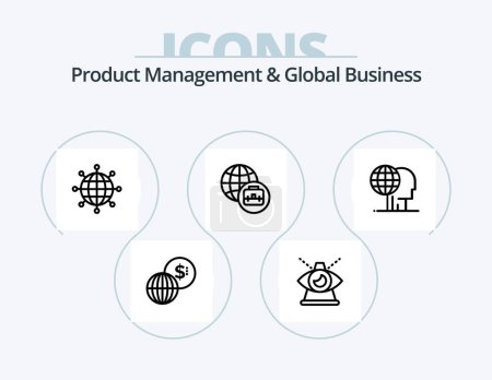 Téléchargez les illustrations : Product Managment And Global Business Line Icon Pack 5 Icon Design. business. management. global marketing. global. outsource - en licence libre de droit
