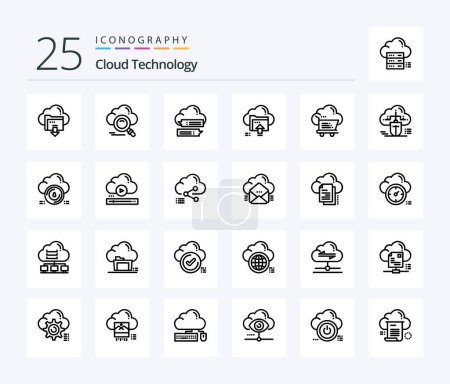 Téléchargez les illustrations : Cloud Technology 25 Line icon pack including up. upload. online. messages. online - en licence libre de droit