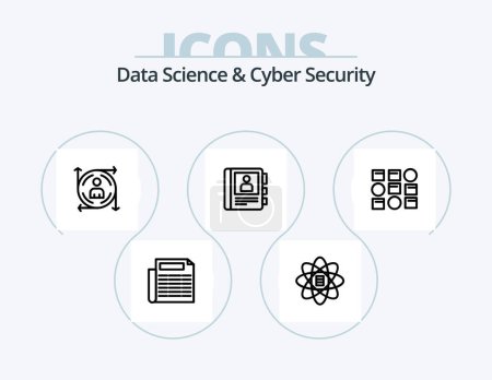 Illustration for Data Science And Cyber Security Line Icon Pack 5 Icon Design. security. shield. news. scince. api - Royalty Free Image