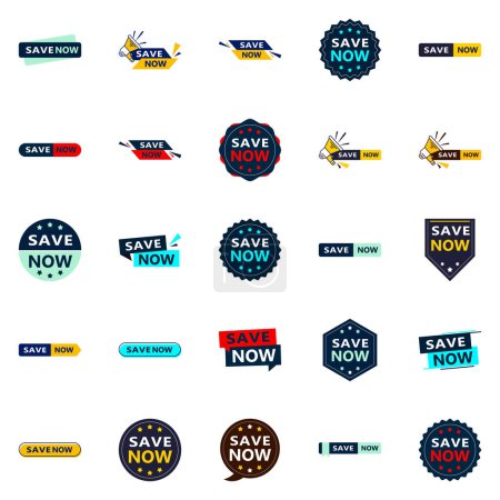 Illustration for Save Now 25 Eye catching Typographic Banners for boosting savings - Royalty Free Image