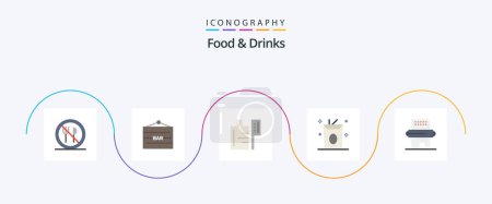 Téléchargez les illustrations : Nourriture et boissons Pack plat de 5 icônes Boissons comprises. le repas. nourriture et boisson. la nourriture. boisson - en licence libre de droit