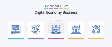 Illustration for Digital Economy Business Blue 5 Icon Pack Including . mlm. laptop. marketing. finance. Creative Icons Design - Royalty Free Image