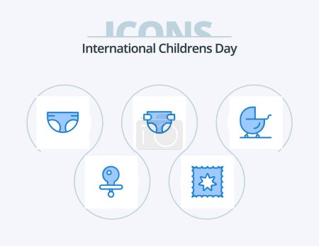 Illustration for Baby Blue Icon Pack 5 Icon Design. . pram. diaper. carriage. baby - Royalty Free Image