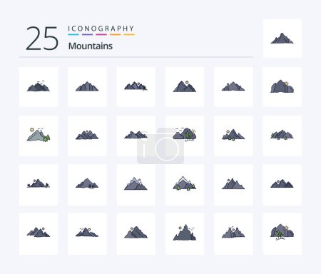 Illustration for Mountains 25 Line Filled icon pack including hill. mountain. mountain. scene. hill - Royalty Free Image