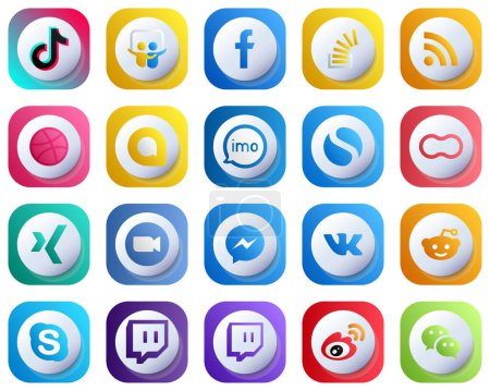 Téléchargez les illustrations : Cute 3D Gradient Icons for Popular Social Media 20 pack such as imo. dribbble. feed and overflow icons. Modern and High-Quality - en licence libre de droit