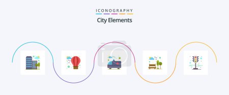 Téléchargez les illustrations : City Elements Flat 5 Icon Pack Including traffic. traffic. car. signal. park - en licence libre de droit