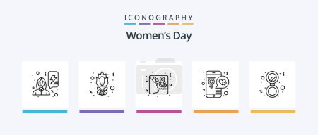 Téléchargez les illustrations : Womens Day Line 5 Icon Pack Including women. female. love. eight. sign. Creative Icons Design - en licence libre de droit