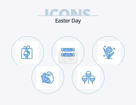 Téléchargez les illustrations : Easter Blue Icon Pack 5 Icon Design. rose. flower. box. holiday. candy - en licence libre de droit