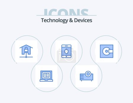 Illustration for Devices Blue Icon Pack 5 Icon Design. devices. shield. technology. security. locked - Royalty Free Image