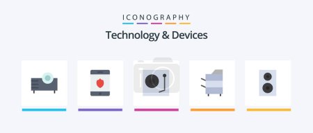 Illustration for Devices Flat 5 Icon Pack Including technology. electronics. devices. devices. vinyl. Creative Icons Design - Royalty Free Image