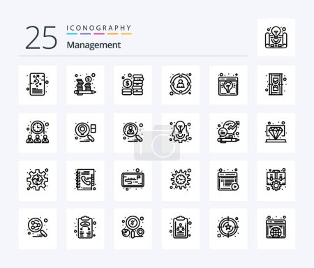 Illustration for Management 25 Line icon pack including launch. business idea. management. browser. people - Royalty Free Image