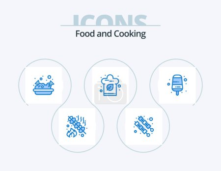 Téléchargez les illustrations : Icône bleue alimentaire Pack 5 Icône Design. . la nourriture. De la camelote. crème. chapeau - en licence libre de droit