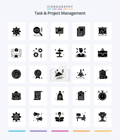 Ilustración de Creative Task And Project Management 25 Glyph Solid Black icon pack  Such As file. account. view.. projector - Imagen libre de derechos