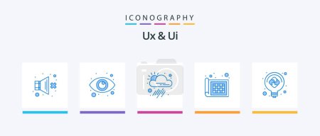 Téléchargez les illustrations : Pack de 5 icônes Ux et Ui Blue, y compris puzzle. idée. app. ratio. grille. Icônes créatives Design - en licence libre de droit