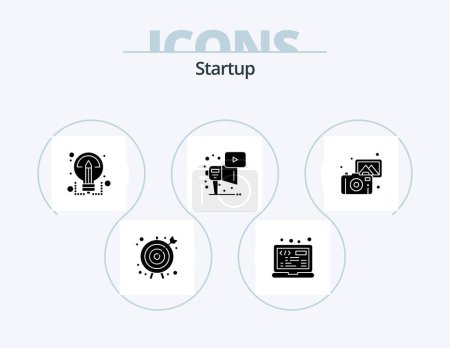 Ilustración de Startup Glyph Icon Pack 5 Icon Design. photography. play. creative. megaphone. advertising - Imagen libre de derechos