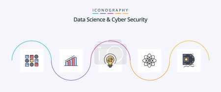 Illustration for Data Science And Cyber Security Line Filled Flat 5 Icon Pack Including scince. dollar. data. data scince. data - Royalty Free Image