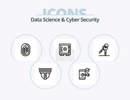 Téléchargez les illustrations : Data Science And Cyber Security Line Icon Pack 5 Icon Design. camera. security. shield. padlock. secure - en licence libre de droit