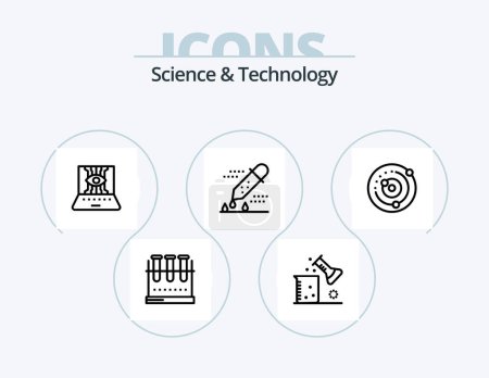 Illustration for Science And Technology Line Icon Pack 5 Icon Design. sample flask. erlenmeyer flask. study of earth surface. chemical flask. pipette dropper - Royalty Free Image
