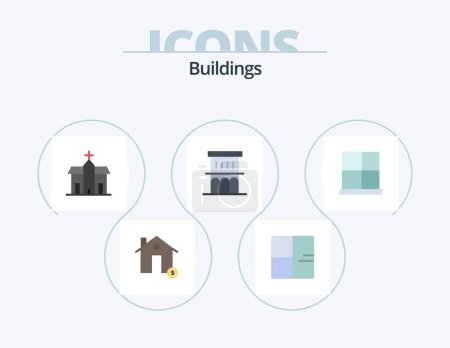 Ilustración de Edificios Flat Icon Pack 5 Icon Design. casa. arquitectura. mapa. monasterio. iglesia - Imagen libre de derechos
