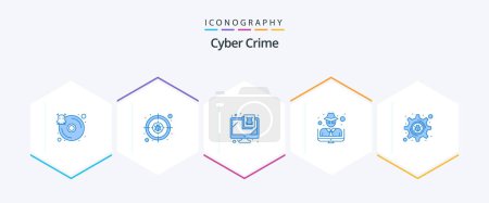 Ilustración de Cyber Crime 25 Paquete de iconos azules incluyendo el crimen cibernético. Ladrón. objetivo. Hombre. virus - Imagen libre de derechos