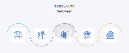 Illustration for Halloween Blue 5 Icon Pack Including tomb. halloween cross. halloween. graveyard cross. gingerbread man - Royalty Free Image