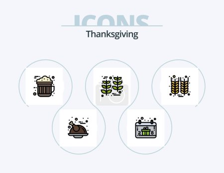 Téléchargez les illustrations : Thanksgiving Line Filled Icon Pack 5 Icon Design. bottle. thanksgiving. american. house. barn - en licence libre de droit