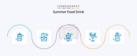 Téléchargez les illustrations : Boisson alimentaire d'été Bleu Pack de 5 icônes incluant la nourriture. bouteille. boire. l'eau. produits alimentaires - en licence libre de droit